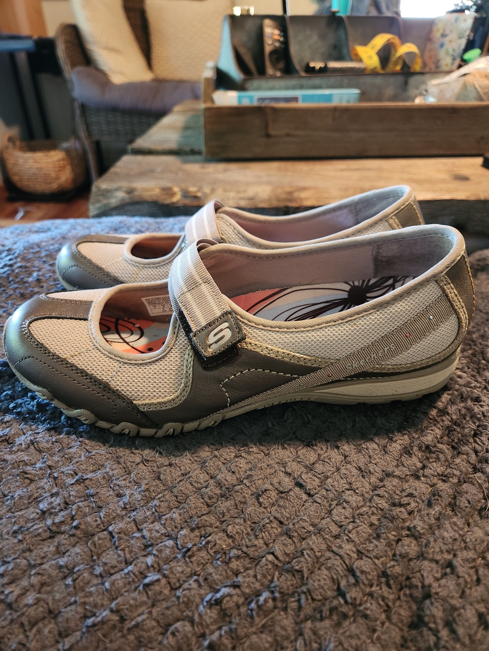 Skechers Mary Jane Sport Shoes in Metallic Silver & Light Beige - Picture 5 of 15